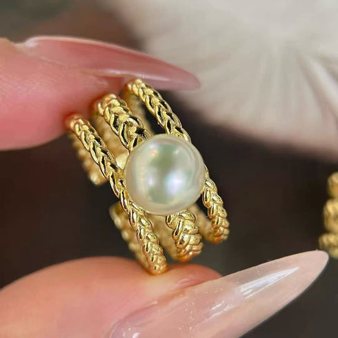 Gold Akoya Pearl Weaving Open Ring — Modern Luxury